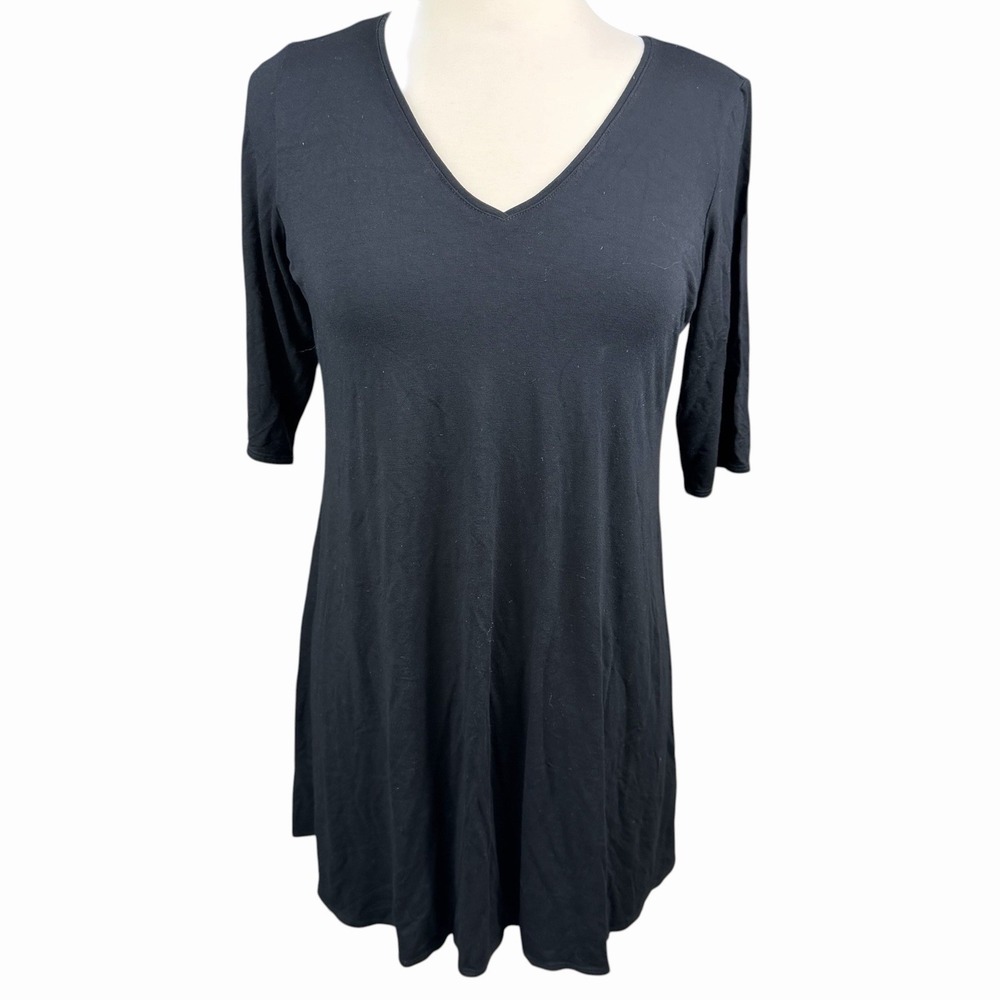 Eileen Fisher Dress Womens Medium Black 3/4 Sleeve Jersey Knit Comfort Travel